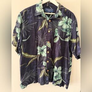 HONOLUA SURF CO. Men's Floral Button Down Shirt - Black and Green